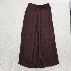 Ecovero Better Days Pants Solid Brown Wide-Leg Elastic Waist, S